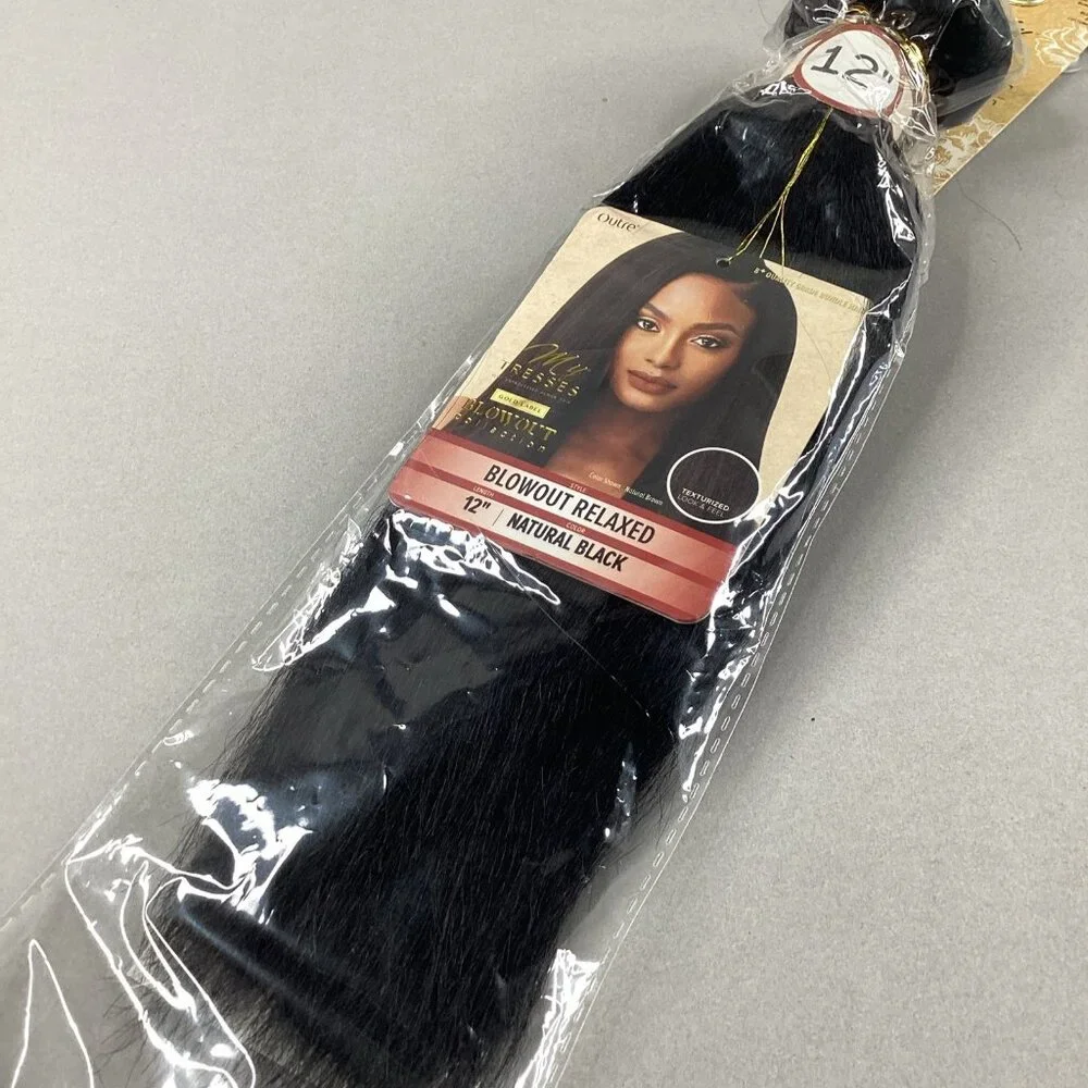 Blowout Relaxed 12” Natural Black 100% Unprocessed Human Hair Extensions - Picture 2 of 5